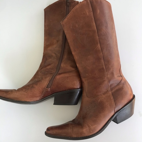 Matisse Shoes - Matisse Brown Leather Tooled Western Boots